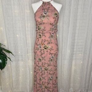 open lace back dress Lace-Trim Satin Floral Maxi Dress main image 0